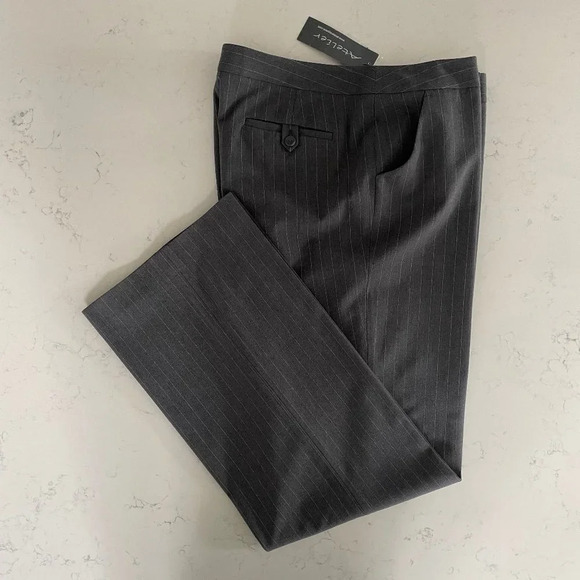 Atelier Straight Leg Poly Blend Washable Striped Pants Grey + White Sz 14 NWT - Picture 1 of 12
